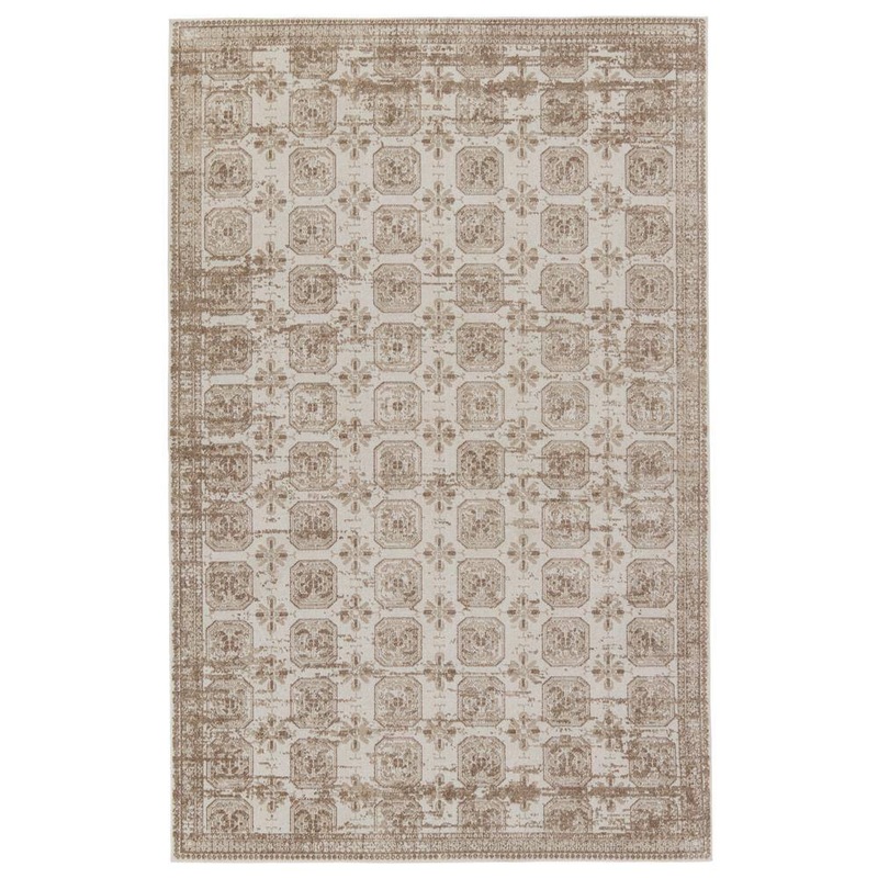 Jaipur Living Machine Washable Milea Tan/Cream 6 ft. 7 in. x 9 ft. 6 in. Trellis  Area Rug RUG154356