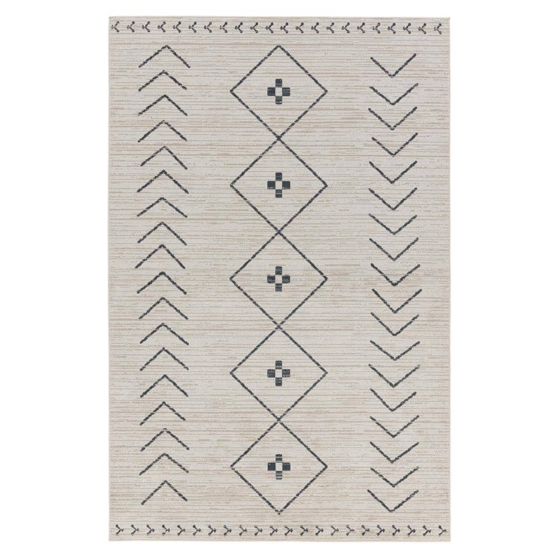 Jaipur Living Machine Washable Taos Cream/Dark Slate 5 ft. 3 in. x 7 ft. Tribal Area Rug RUG154171
