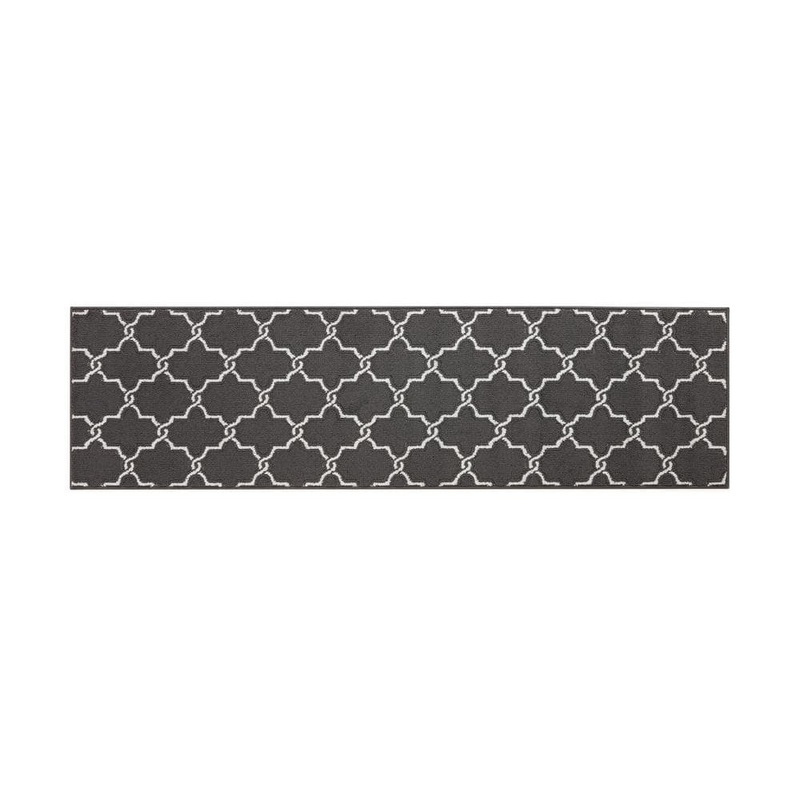 Jean Pierre NEW YORK Machine Washable Non-Skid Dark Gray/White  2.2 ft. x 8 ft. All Loop Tufted Area Rug YMA016686