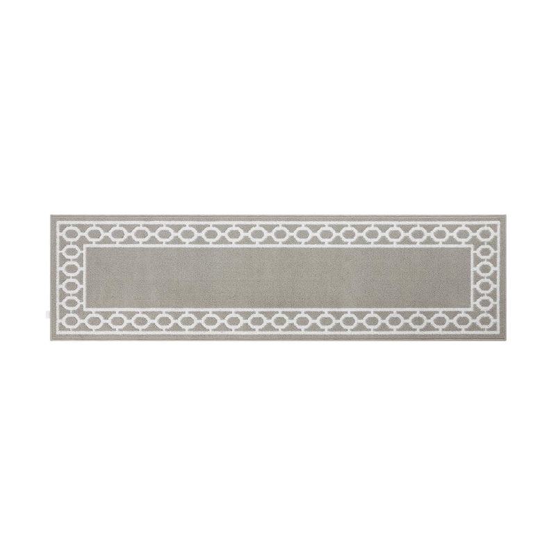 Jean Pierre NEW YORK Machine Washable Non-Skid Light Gray/White2.2 ft. x 8 ft. All Loop Tufted Area Rug YMA016650