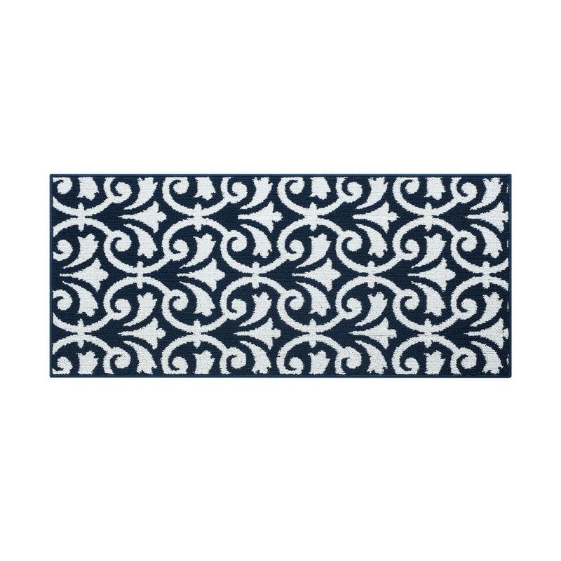 Jean Pierre NEW YORK Machine Washable Non-Skid Navy Blue/White  2.2 ft. x 5 ft. All Loop Tufted Area Rug YMA016671