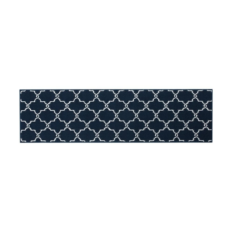 Jean Pierre NEW YORK Machine Washable Non-Skid Navy Blue/White  2.2 ft. x 8 ft. All Loop Tufted Area Rug YMA016690