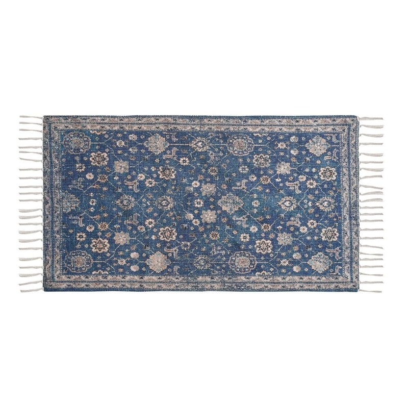 Jessica Simpson Chinille Fringe Machine Washable Blue 2 ft. x 4 ft. Floral Accent Area Rug JSA024648