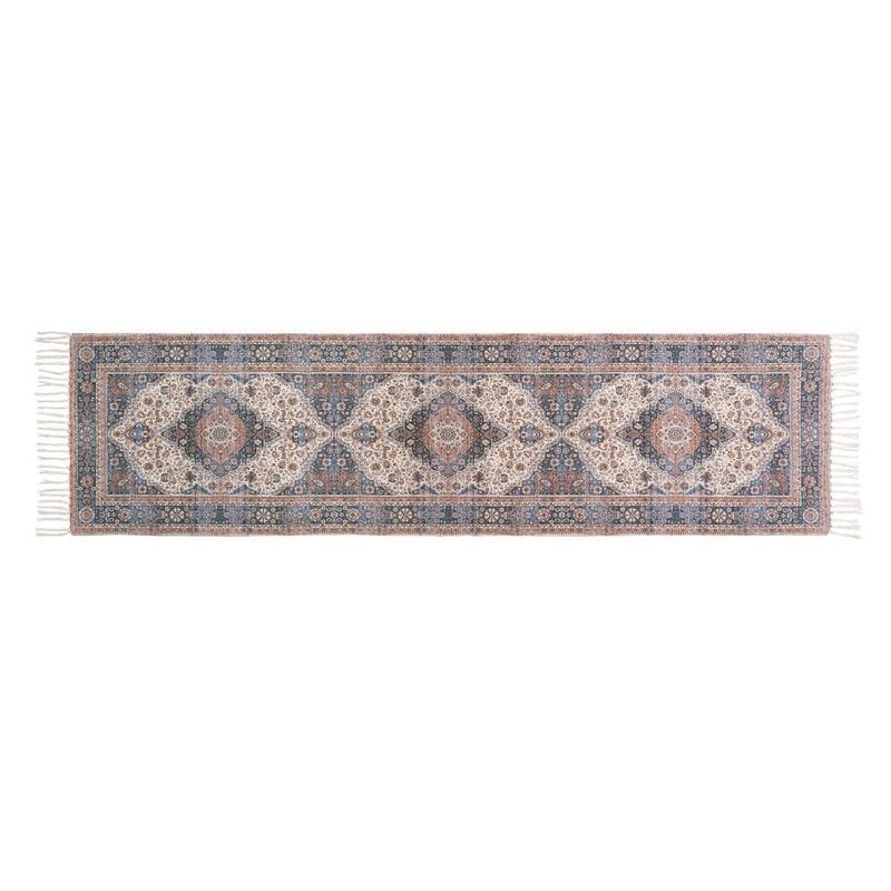 Jessica Simpson Chinille Fringe Machine Washable Blue/Rust 2 ft. x 8 ft. Medallion Runner Rug JSA024647