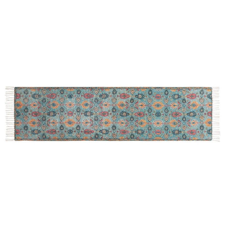 Jessica Simpson Chinille Fringe Machine Washable Teal 2 ft. x 6 ft. Floral Runner Rug JSA024631