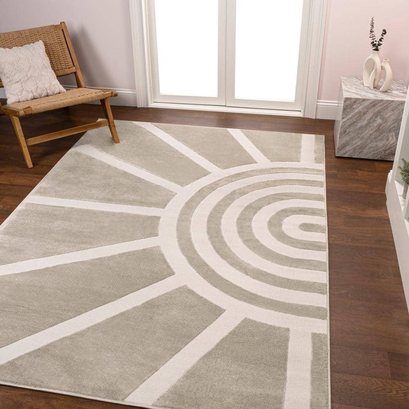 JONATHAN Y Aelius MidCentury Scandinavian Abstract Sun 2-Tone High-Low Beige/Cream 4 ft. x 6 ft. Area Rug SND101A-4