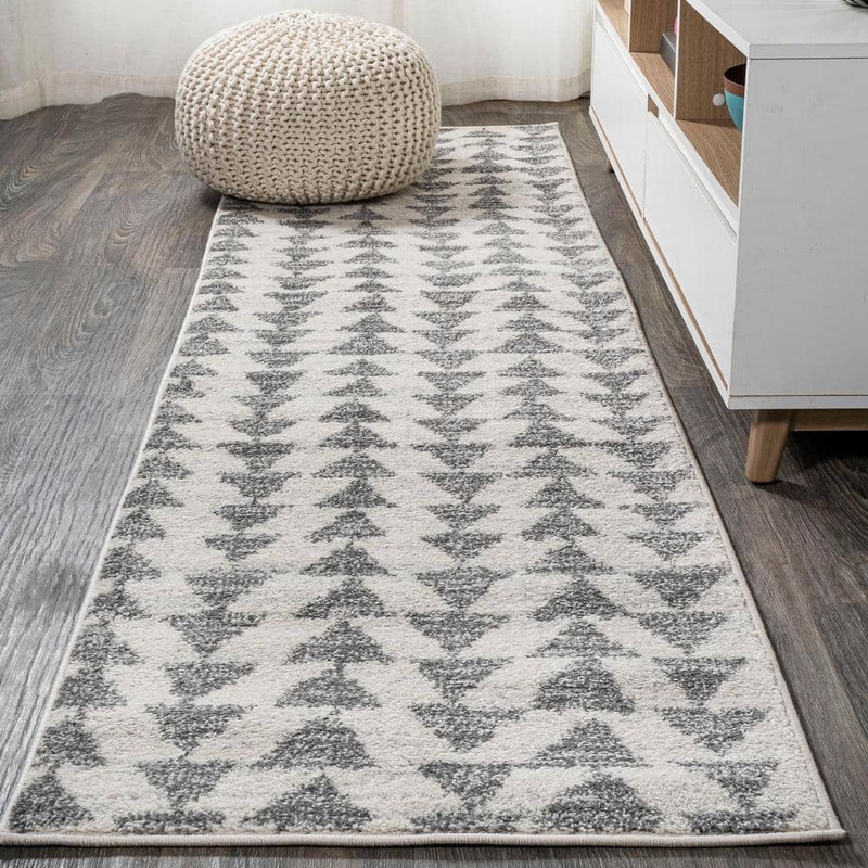 JONATHAN Y Aisha Moroccan Triangle Geometric Cream/Gray 2 ft. x 8 ft. Runner Rug MOH206B-28