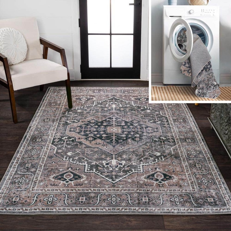 JONATHAN Y Alacati Ogee Medallion Machine-Washable Dark Green/Dark Beige 3 ft. x 5 ft. Area Rug WSH103B-3