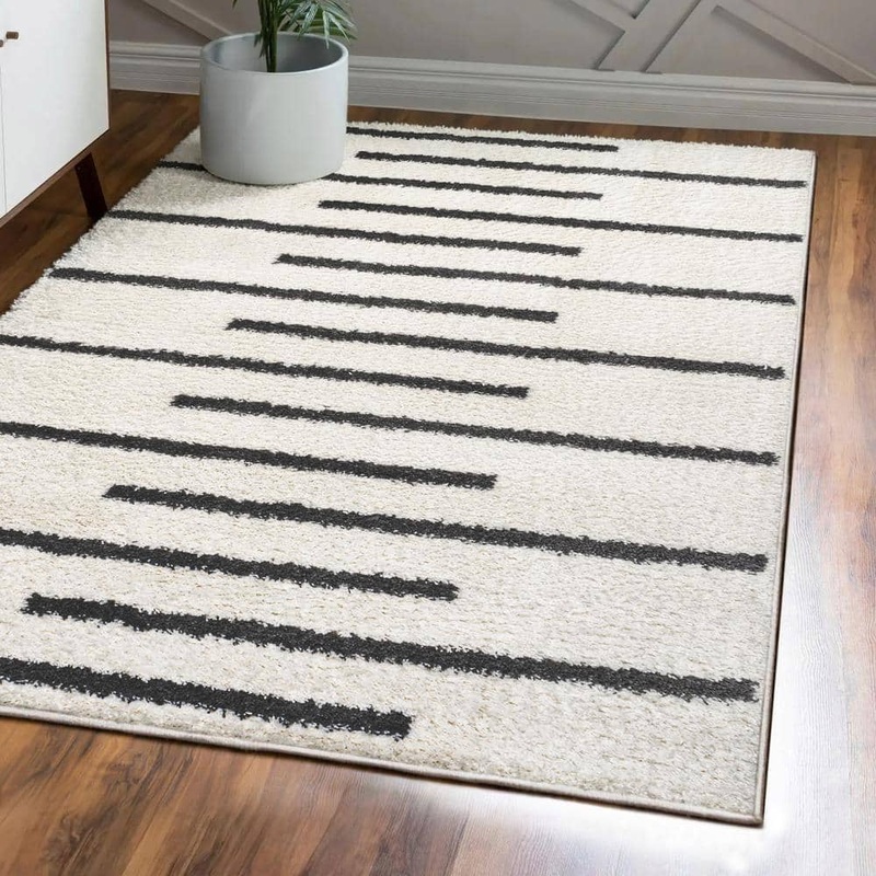 JONATHAN Y Alaro Berber Stripe Shag White/Black 8 ft. x 10 ft. Area Rug MOH402A-8