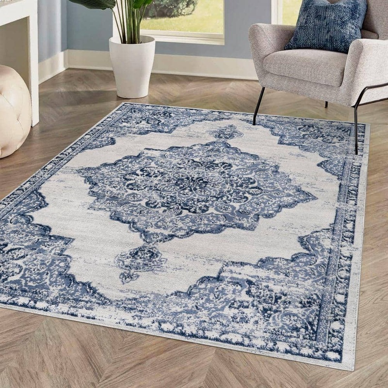 JONATHAN Y Alhambra Ornate Medallion Modern Light Blue/Ivory 4 ft. x 6 ft. Area Rug MDP400F-4