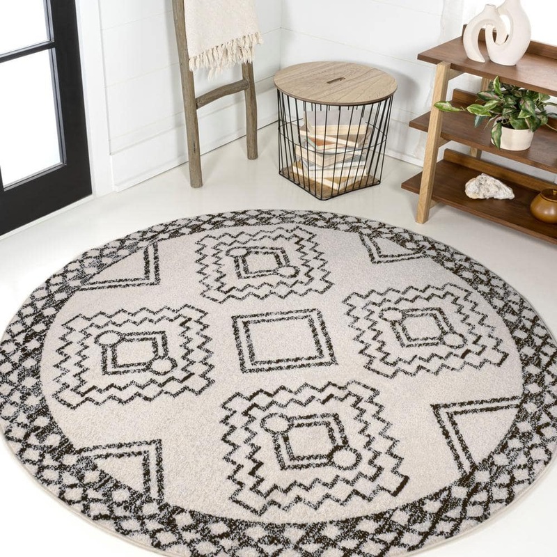 JONATHAN Y Amir Moroccan Beni Souk Cream/Black 7 ft. Round Area Rug MOH200A-7R