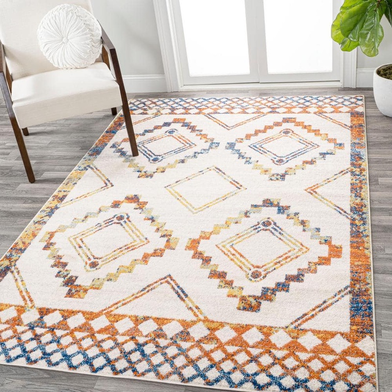 JONATHAN Y Amir Moroccan Beni Souk Ivory/Blue/Orange 4 ft. x 6 ft. Area Rug MOH200E-4