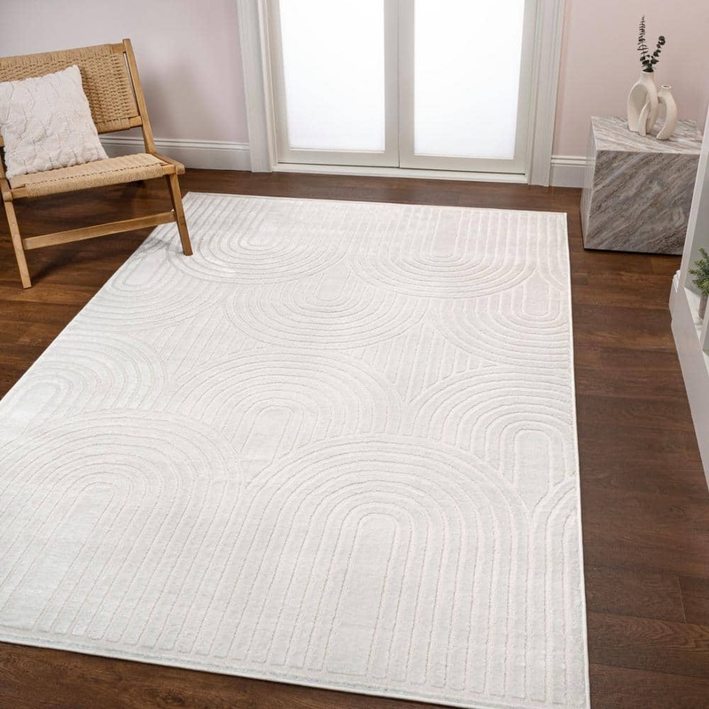 JONATHAN Y Ariana MidCentury Art Deco Striped Arches 2-Tone High-Low White/Cream 4 ft. x 6 ft. Area Rug SND100B-4