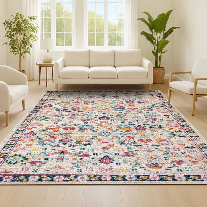 JONATHAN Y Beige/Multi 4 ft. x 6 ft. Modern Persian Boho Floral Area Rug MDP200B-4