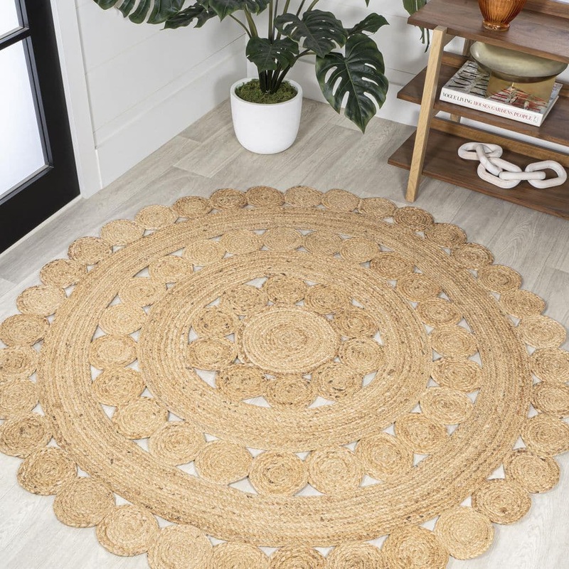 JONATHAN Y Daisy Hippy Jute Medallion Circle Natural 4 ft. Round Area Rug RNF114A-4R