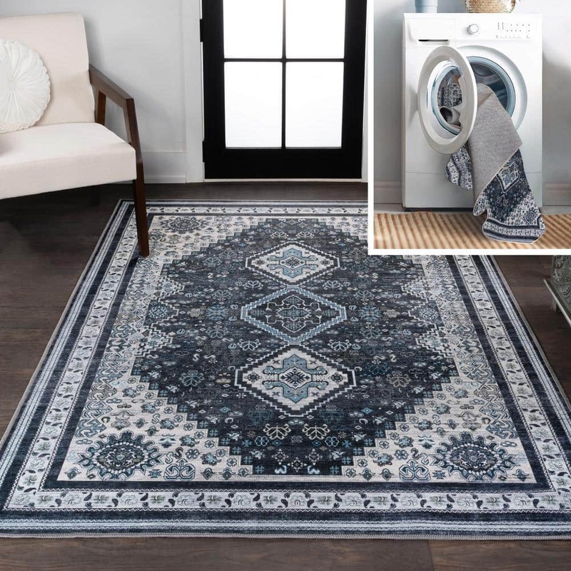 JONATHAN Y Dalyan Geometric Medallions Machine-Washable Navy/Light Gray 8 ft. x 10 ft. Area Rug WSH101D-8