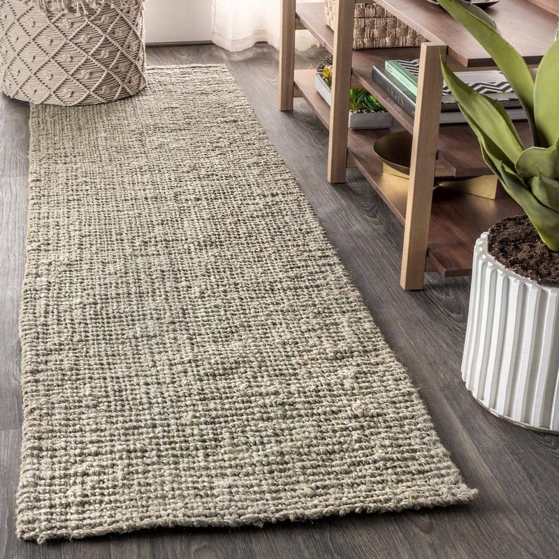 JONATHAN Y Gray 2 ft. x 14 ft. Pata Hand Woven Chunky Jute Runner Rug NRF102C-214