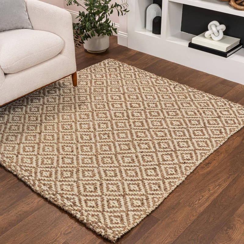 JONATHAN Y Hira Hand Woven Diamond Chunky Jute Natural 6 ft. Square Area Rug NFR100A-6SQ