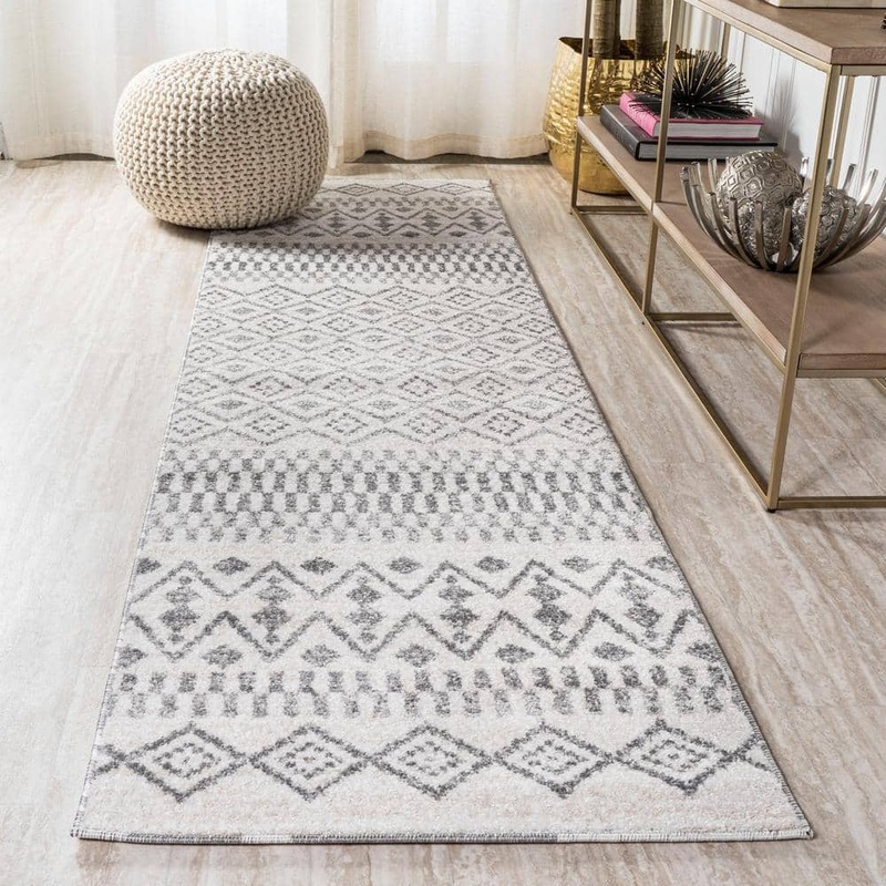 JONATHAN Y Ifrane Berber Geometric Stripe Cream/Gray 2 ft. x 8 ft. Runner Rug MOH301A-28