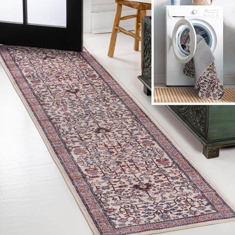 JONATHAN Y Kemer All-Over Persian Machine-Washable Beige/Red/Blue 2 ft. x 8 ft. Runner Rug WSH104C-28
