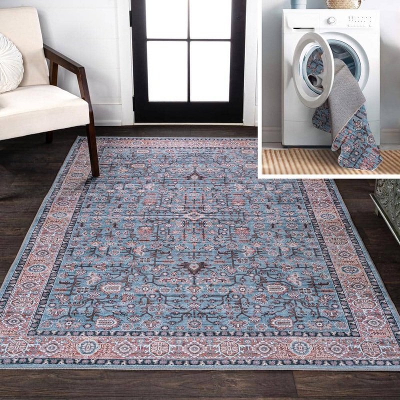 JONATHAN Y Kemer All-Over Persian Machine-Washable Blue/Red/Brown 3 ft. x 5 ft. Area Rug WSH104B-3