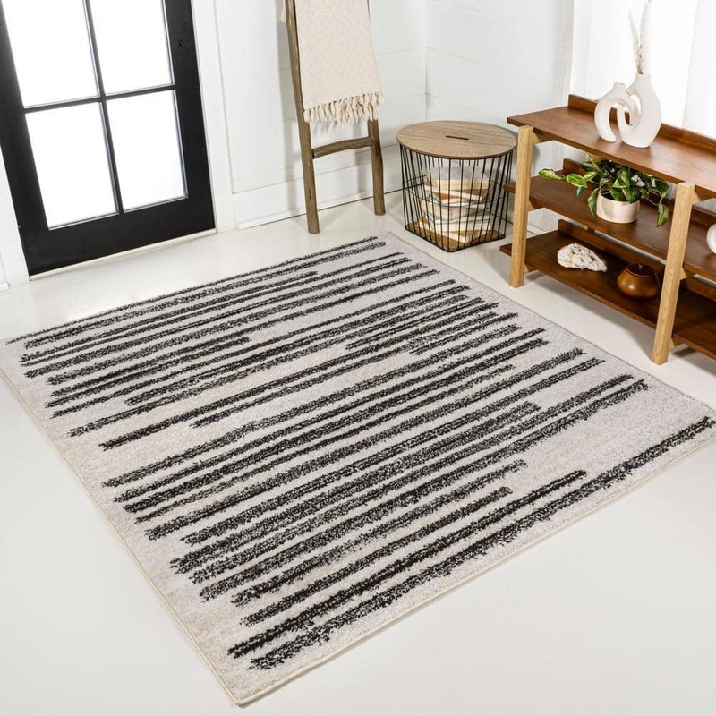 JONATHAN Y Khalil Modern Berber Stripe Cream/Black 6 ft. Square Area Rug MOH207A-6SQ