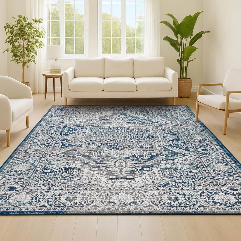 JONATHAN Y Modern Persian Vintage Medallion Navy /Light Gray 4 ft. x 6 ft. Area Rug MDP100B-4