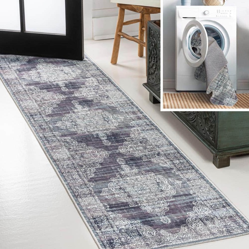 JONATHAN Y Regis Bohemian Medallion Machine-Washable Purple/Cream 2 ft. x 8 ft. Runner Rug WSH107C-28