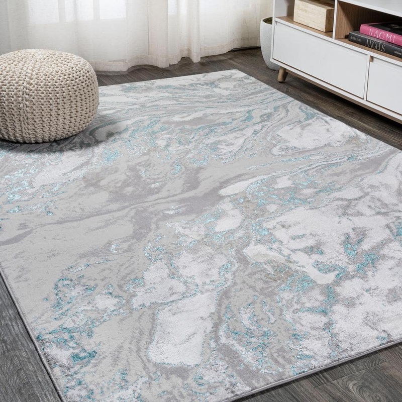 JONATHAN Y Swirl Marbled Abstract Gray/Turquoise 5 ft. x 8 ft. Area Rug SOR203A-5