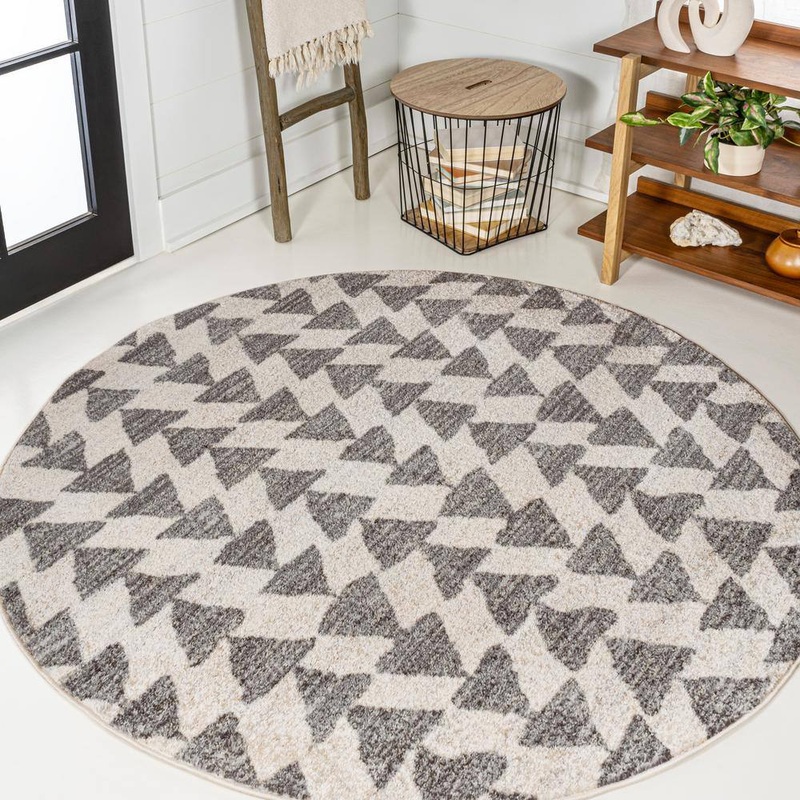 JONATHAN Y Aisha Moroccan Triangle Geometric Cream/Gray 4 ft. Round Area Rug MOH206B-4R