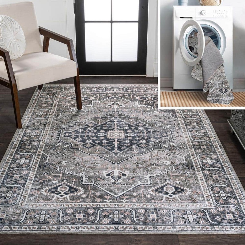 JONATHAN Y Alacati Ogee Medallion Machine-Washable Dark Gray/Light Gray 8 ft. x 10 ft. Area Rug WSH103E-8