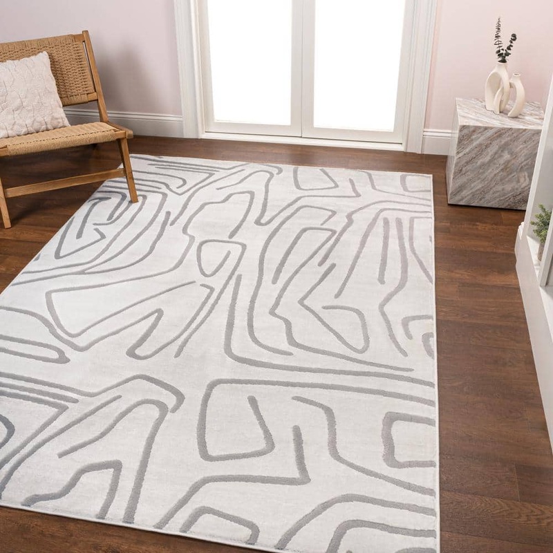 JONATHAN Y Alcina Modern Scandinavian Graphic Lines High-Low White/Light Gray 5 ft. x 8 ft. Area Rug SND102C-5