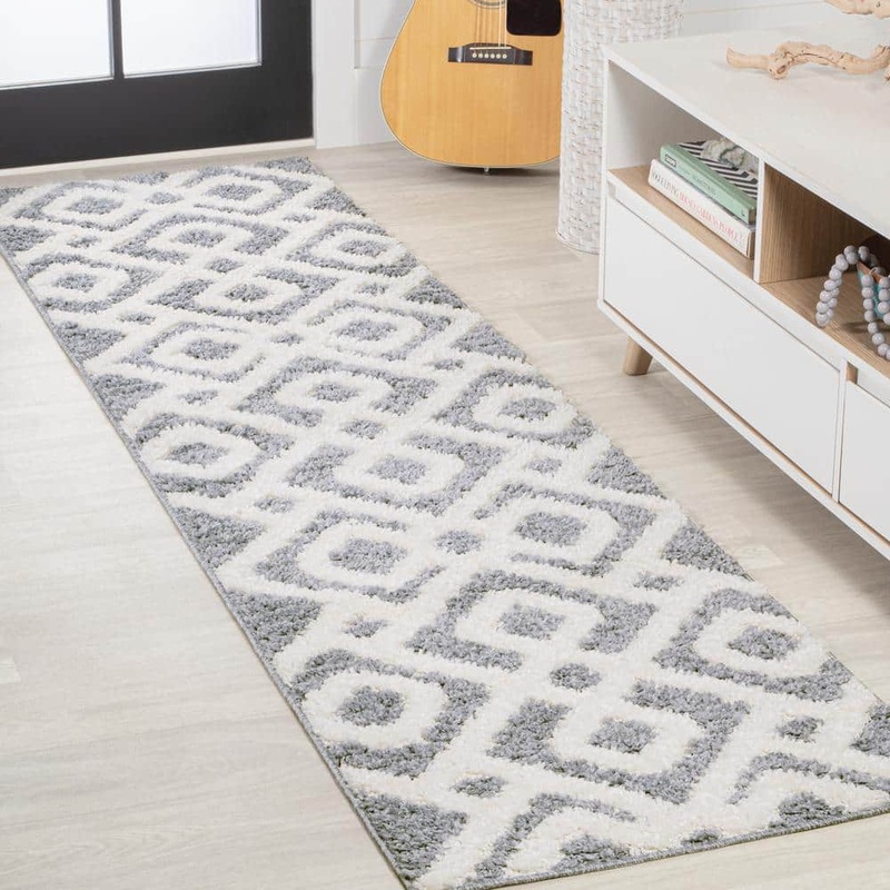 JONATHAN Y Astrid Retro Cream/Gray 2 ft. x 8 ft. Trellis High-Low Runner Rug SNT103B-28