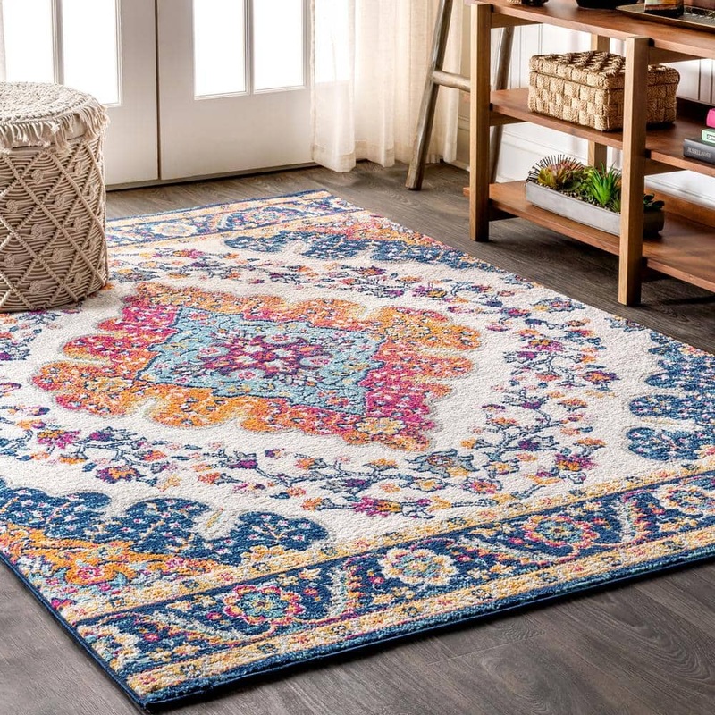JONATHAN Y Bohemian Flair Boho Blue/Multi 3 ft. x 5 ft. Vintage Medallion Indoor Area Rug BMF106A-3