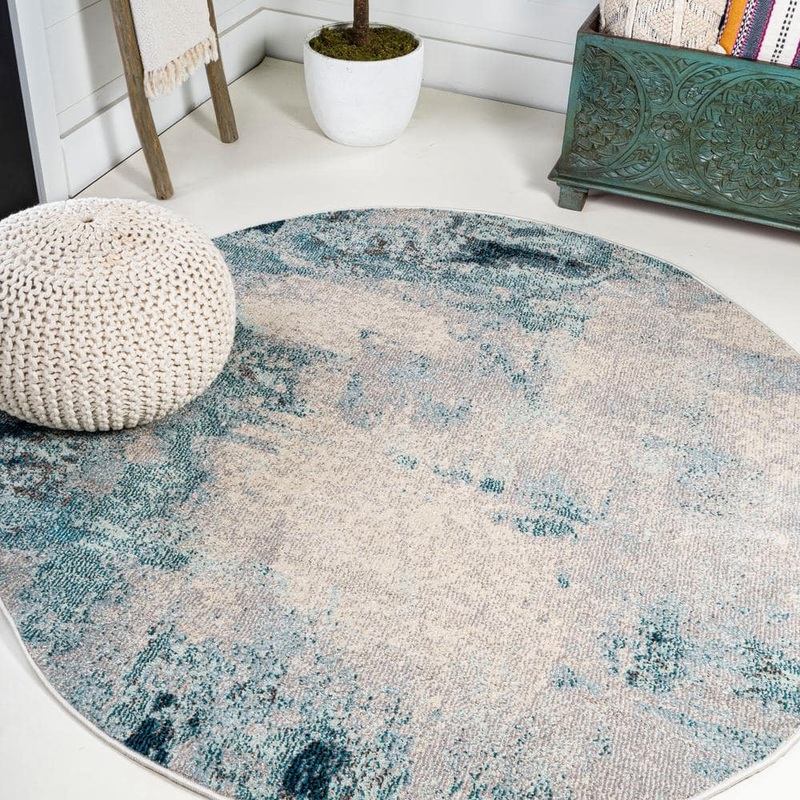 JONATHAN Y Cream/Blue 5 ft. Contemporary Pop Modern Abstract Vintage Round Area Rug CTP104A-5R