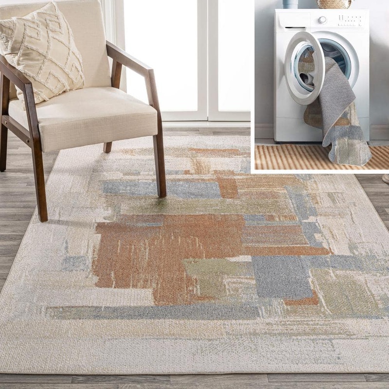 JONATHAN Y Cream/Multi 3 ft. x 5 ft. Weaver Abstract Coastal Watercolor Machine-Washable Area Rug WSH302A-3