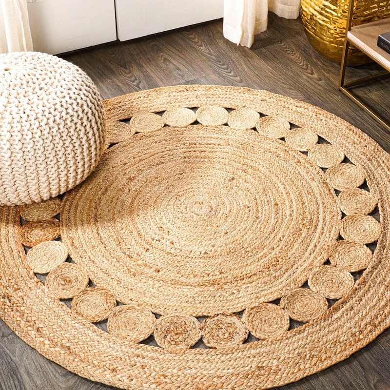 JONATHAN Y Dahlia Natural Jute Boho Circle Natural 5 ft. Round Area Rug RNF101A-5R