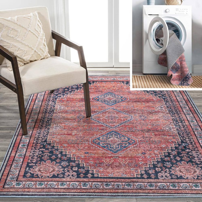 JONATHAN Y Dalyan Geometric Terra/Navy 3 ft. x 5 ft. Medallions Machine Washable Indoor Area Rug WSH101A-3