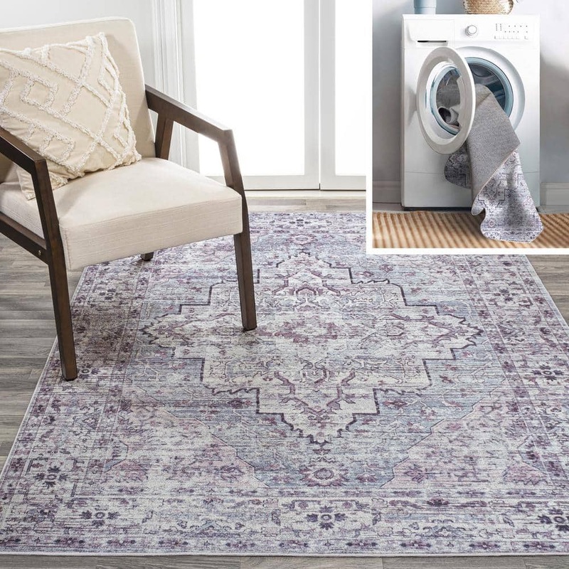 JONATHAN Y Didim Boho Gray Medallion Machine Washable Gray/Purple 8 ft. x 10 ft. Indoor Area Rug WSH102A-8