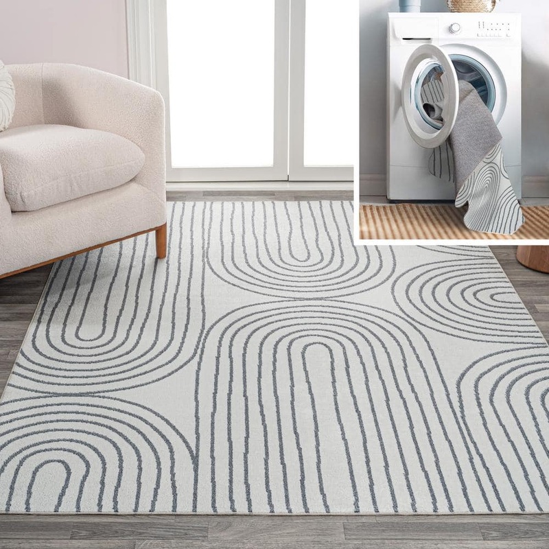 JONATHAN Y Doodle Contemporary Glam Geometric Machine-Washable Cream/Dark Gray 5 ft. x 8 ft. Area Rug WSH310A-5