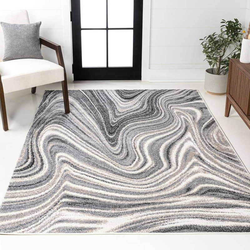 JONATHAN Y Eleni Charcoal/Cream 8 ft. x 10 ft. Contemporary Glam Abstract Marble Area Rug SEU301A-8