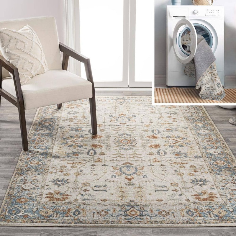 JONATHAN Y Hiero Cream/Terra 5 ft. x 8 ft. Persian Border Low-Pile Machine-Washable Area Rug WSH314A-5