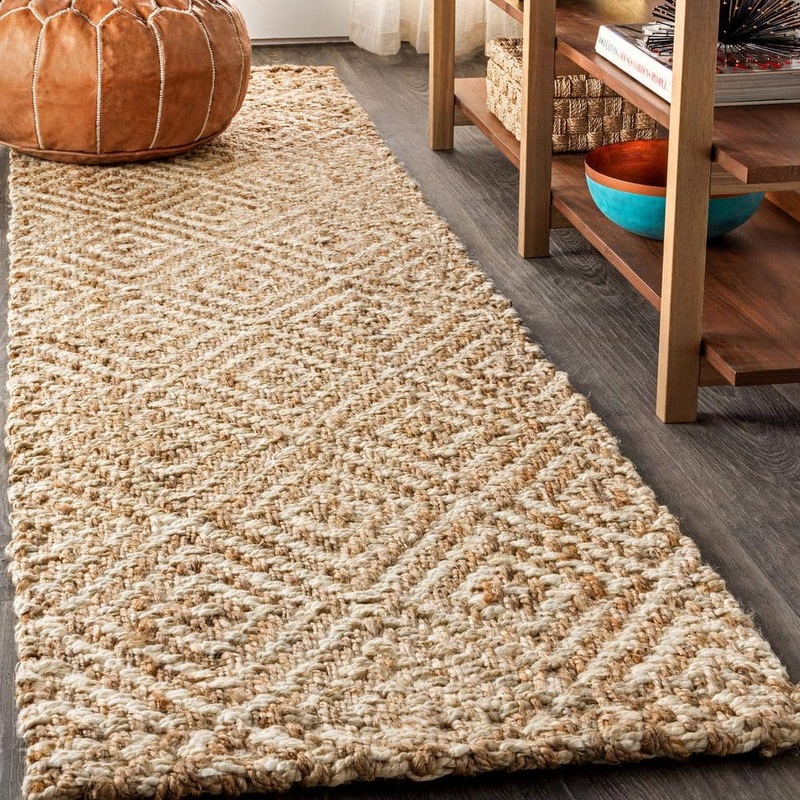 JONATHAN Y Hira Hand Woven Diamond Chunky Jute Natural 2 ft. x 12 ft. Runner Rug NFR100A-212