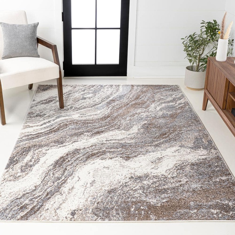 JONATHAN Y Kassia Brown/Gray 8 ft. x 10 ft. Contemporary Glam Abstract Marble Area Rug SEU300C-8
