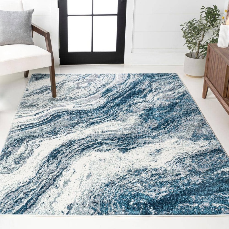 JONATHAN Y Kassia Contemporary Glam Navy/Cream 4 ft. x 6 ft. Abstract Marble Area Rug SEU300B-4
