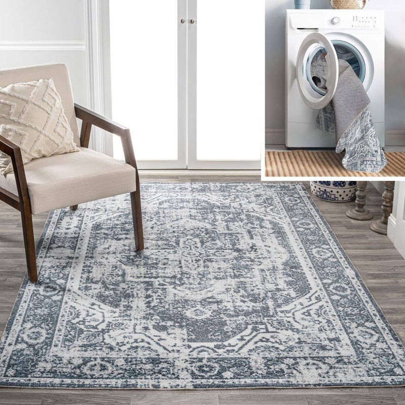 JONATHAN Y Keesha Bold Distressed Medallion Low-Pile Machine-Washable Cream/Blue 8 ft. x 10 ft. Area Rug WSH316B-8