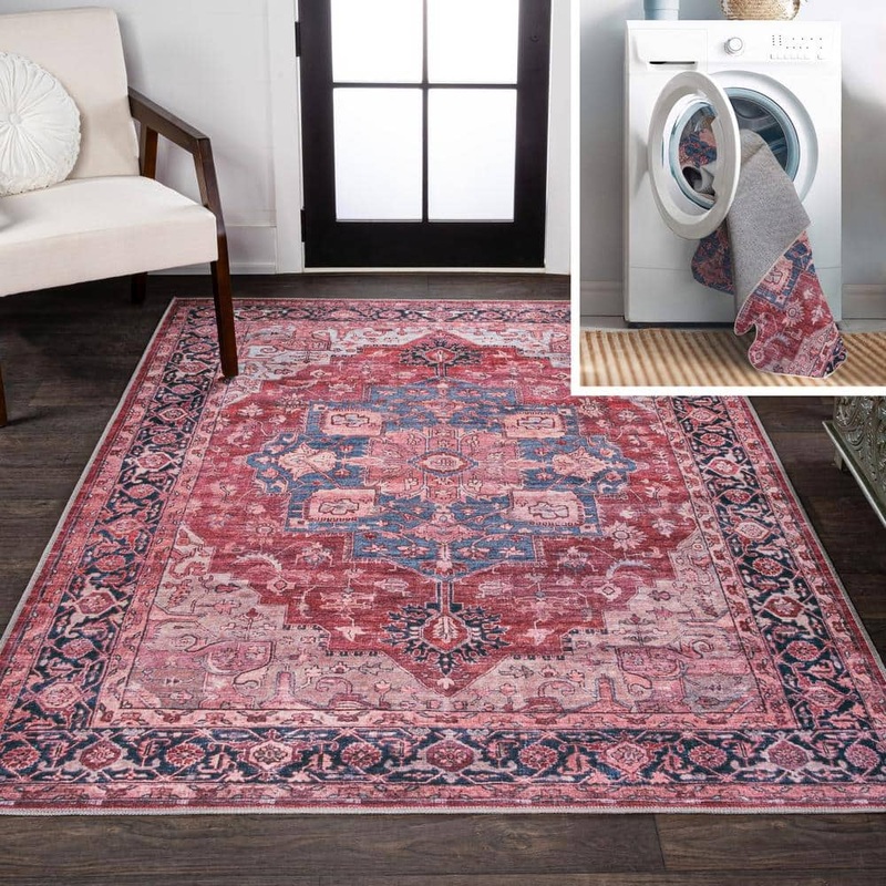 JONATHAN Y Maris Ornate Medallion Machine-Washable Red/Black/Blue 3 ft. x 5 ft. Area Rug WSH109F-3
