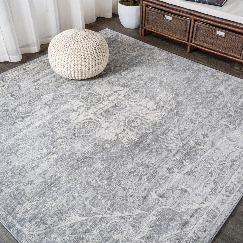 JONATHAN Y Modern Light Gray 5 ft. Square Persian Vintage Medallion Area Rug MDP104B-5SQ