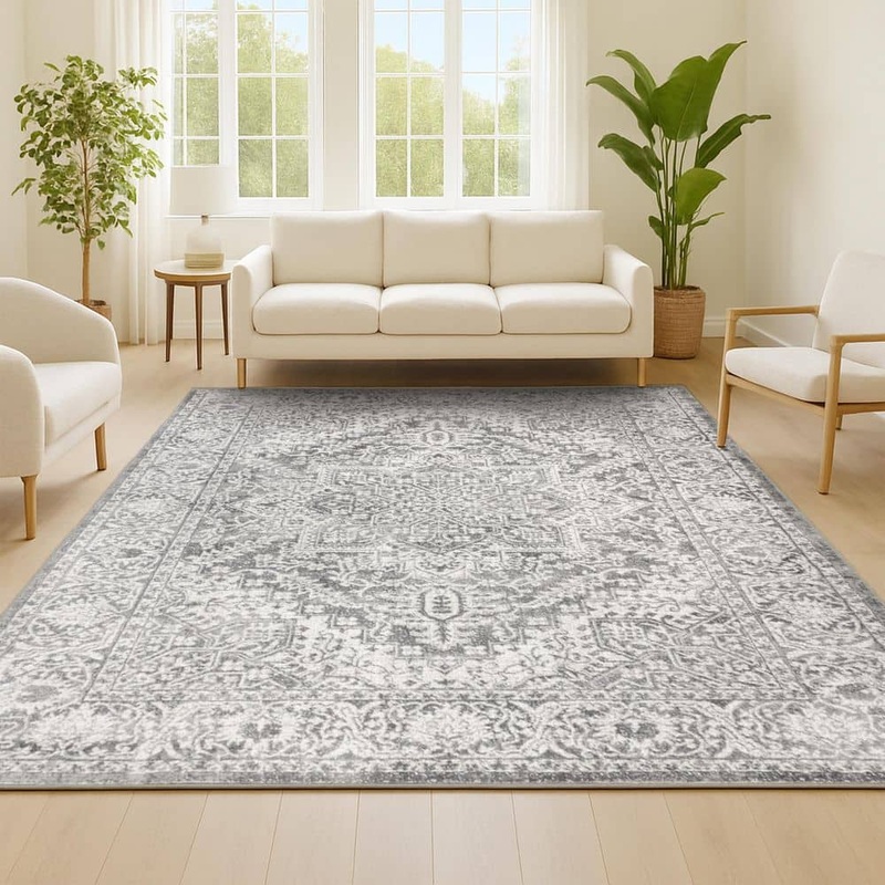 JONATHAN Y Modern Persian Light Gray 8 ft. x 10 ft. Distressed Area Rug MDP100A-8