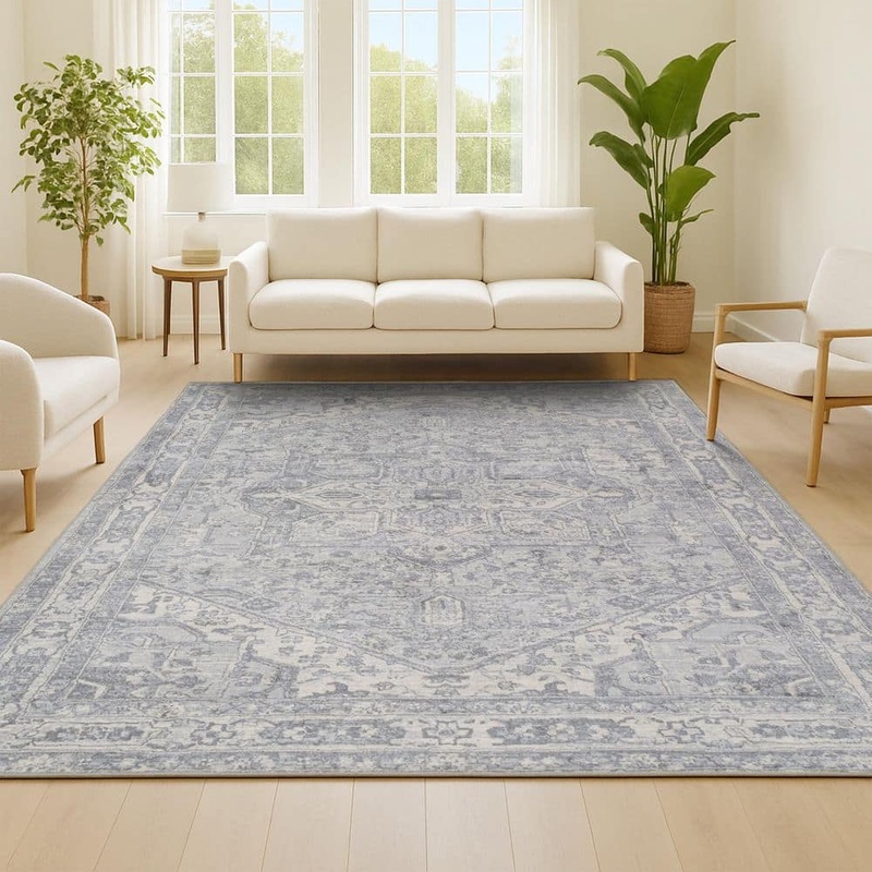 JONATHAN Y Modern Persian Vintage Medallion Light Gray/Ivory 5 ft. x 8 ft. Area Rug MDP106C-5